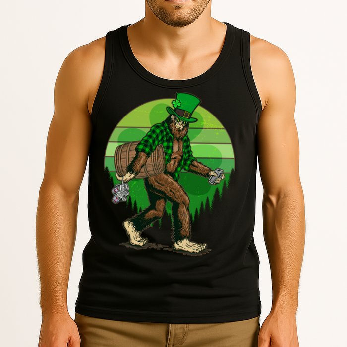 Funny St Patrick's Day Leprechaun Sasquatch With Beer Tank Top