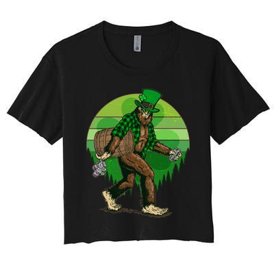 Funny St Patrick's Day Leprechaun Sasquatch With Beer Crop Top