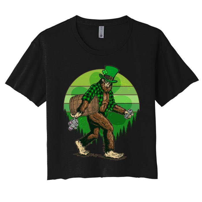 Funny St Patrick's Day Leprechaun Sasquatch With Beer Crop Top