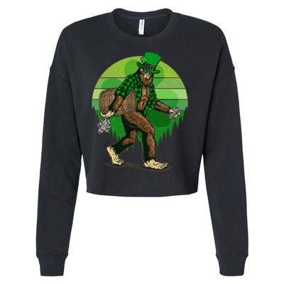 Funny St Patrick's Day Leprechaun Sasquatch With Beer Cropped Pullover Crew