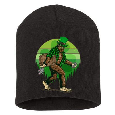 Funny St Patrick's Day Leprechaun Sasquatch With Beer Short Acrylic Beanie