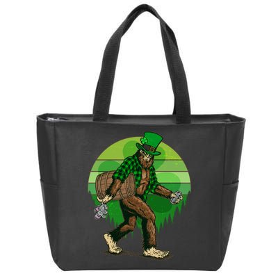 Funny St Patrick's Day Leprechaun Sasquatch With Beer Zip Tote Bag
