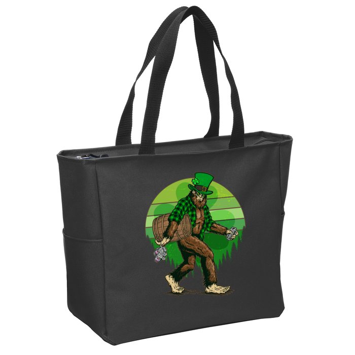 Funny St Patrick's Day Leprechaun Sasquatch With Beer Zip Tote Bag