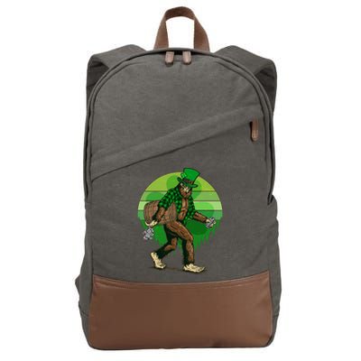 Funny St Patrick's Day Leprechaun Sasquatch With Beer Cotton Canvas Backpack