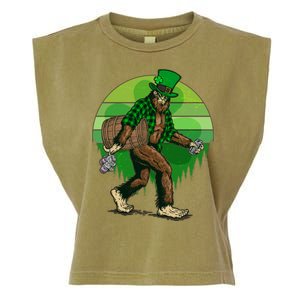 Funny St Patrick's Day Leprechaun Sasquatch With Beer Garment-Dyed Women's Muscle Tee