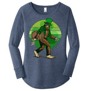 Funny St Patrick's Day Leprechaun Sasquatch With Beer Women's Perfect Tri Tunic Long Sleeve Shirt