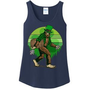 Funny St Patrick's Day Leprechaun Sasquatch With Beer Ladies Essential Tank