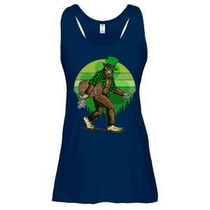 Funny St Patrick's Day Leprechaun Sasquatch With Beer Ladies Essential Flowy Tank