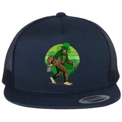 Funny St Patrick's Day Leprechaun Sasquatch With Beer Flat Bill Trucker Hat