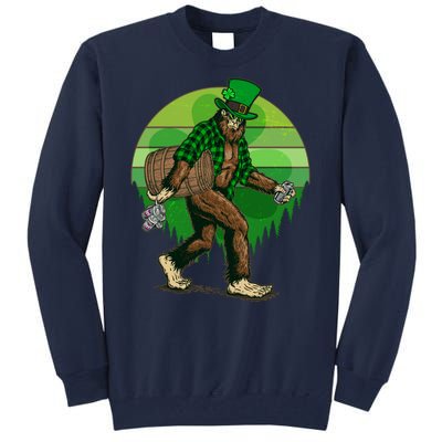 Funny St Patrick's Day Leprechaun Sasquatch With Beer Tall Sweatshirt