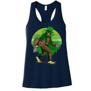 Funny St Patrick's Day Leprechaun Sasquatch With Beer Women's Racerback Tank