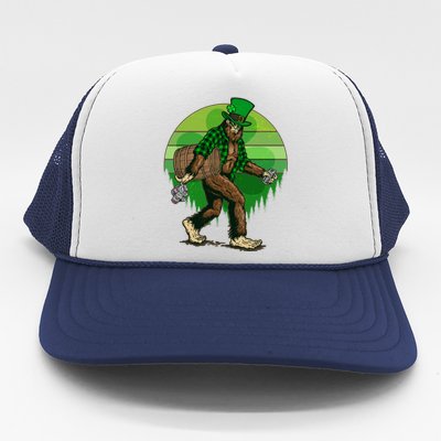 Funny St Patrick's Day Leprechaun Sasquatch With Beer Trucker Hat