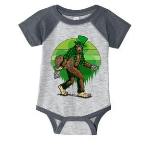 Funny St Patrick's Day Leprechaun Sasquatch With Beer Infant Baby Jersey Bodysuit