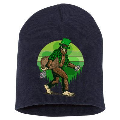 Funny St Patrick's Day Leprechaun Sasquatch With Beer Short Acrylic Beanie