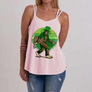 Funny St Patrick's Day Leprechaun Sasquatch With Beer Women's Strappy Tank