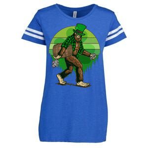 Funny St Patrick's Day Leprechaun Sasquatch With Beer Enza Ladies Jersey Football T-Shirt