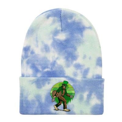 Funny St Patrick's Day Leprechaun Sasquatch With Beer Tie Dye 12in Knit Beanie