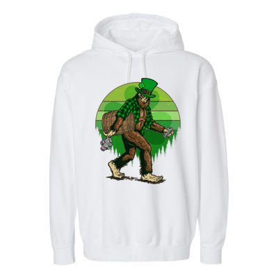 Funny St Patrick's Day Leprechaun Sasquatch With Beer Garment-Dyed Fleece Hoodie