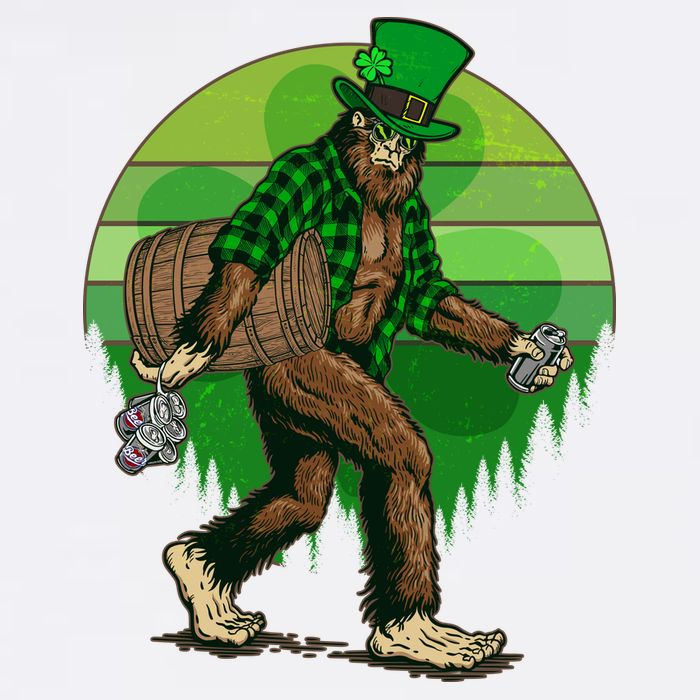 Funny St Patrick's Day Leprechaun Sasquatch With Beer Garment-Dyed Sweatshirt