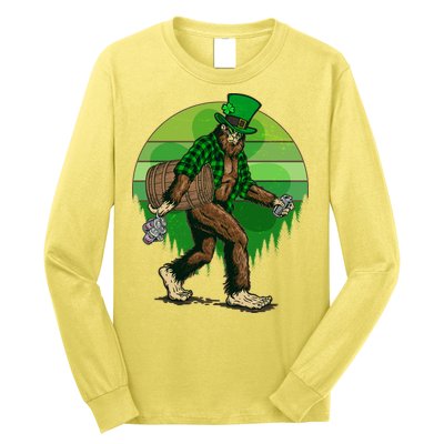 Funny St Patrick's Day Leprechaun Sasquatch With Beer Long Sleeve Shirt