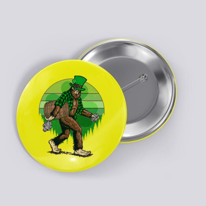 Funny St Patrick's Day Leprechaun Sasquatch With Beer Button