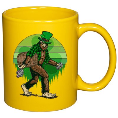 Funny St Patrick's Day Leprechaun Sasquatch With Beer 11oz C Handle Ceramic Mug