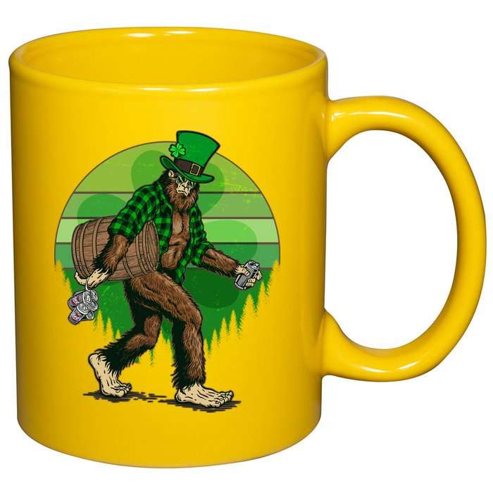 Funny St Patrick's Day Leprechaun Sasquatch With Beer 11oz C Handle Ceramic Mug