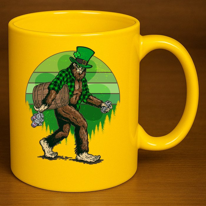 Funny St Patrick's Day Leprechaun Sasquatch With Beer 11oz C Handle Ceramic Mug