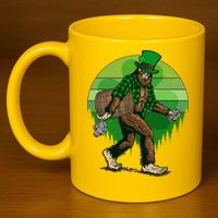 Funny St Patrick's Day Leprechaun Sasquatch With Beer 11oz C Handle Ceramic Mug