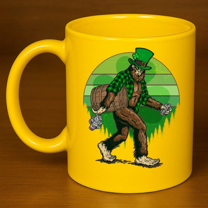 Funny St Patrick's Day Leprechaun Sasquatch With Beer 11oz C Handle Ceramic Mug