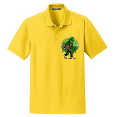 Funny St Patrick's Day Leprechaun Sasquatch With Beer Dry Zone Grid Polo