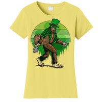 Funny St Patrick's Day Leprechaun Sasquatch With Beer Women's T-Shirt