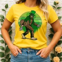 Funny St Patrick's Day Leprechaun Sasquatch With Beer Womens T-Shirt