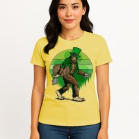 Funny St Patrick's Day Leprechaun Sasquatch With Beer Womens T-Shirt