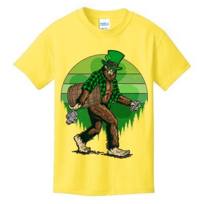 Funny St Patrick's Day Leprechaun Sasquatch With Beer Kids T-Shirt