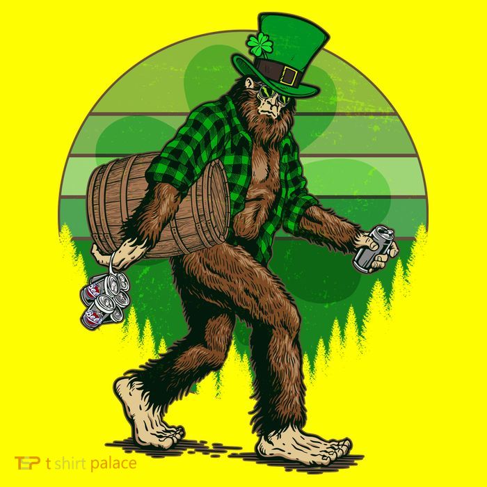 Funny St Patrick's Day Leprechaun Sasquatch With Beer Kids T-Shirt