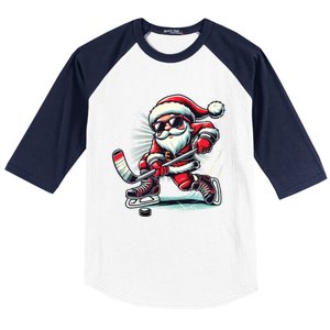 Funny Santa Playing Ice Hockey Lovers Christmas Gift Baseball Sleeve Shirt