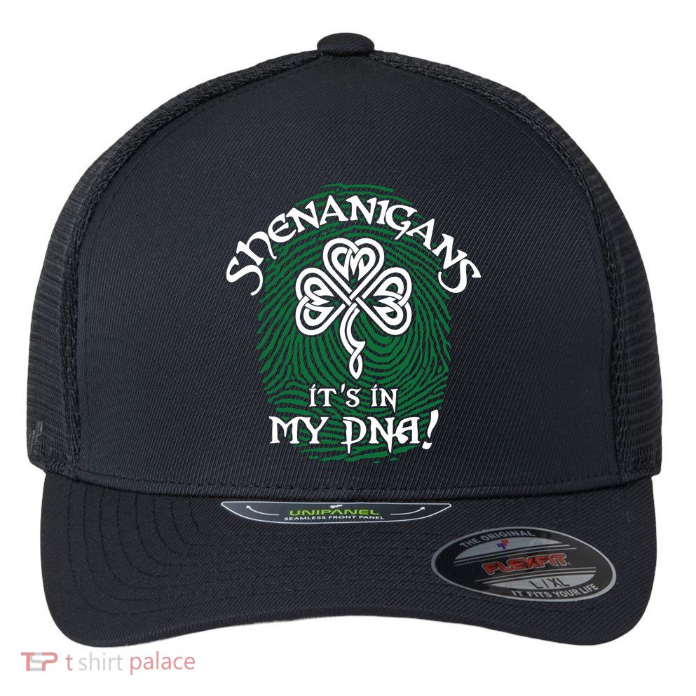 Funny St Patrick's Day Shenanigans It's In My DNA Fingerprint Flexfit Unipanel Trucker Cap