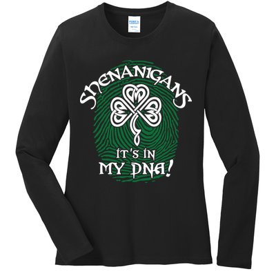 Funny St Patrick's Day Shenanigans It's In My DNA Fingerprint Ladies Long Sleeve Shirt