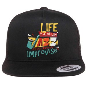 Funny Sax Player Gifts Jazz Music Saxophone Flat Bill Trucker Hat