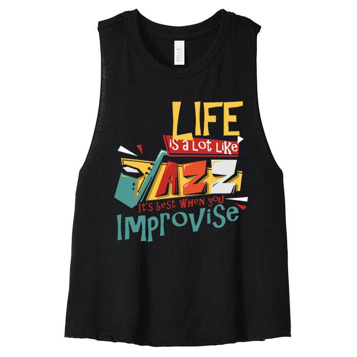 Funny Sax Player Gifts Jazz Music Saxophone Women's Racerback Cropped Tank