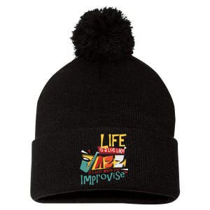 Funny Sax Player Gifts Jazz Music Saxophone Pom Pom 12in Knit Beanie