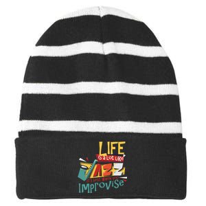 Funny Sax Player Gifts Jazz Music Saxophone Striped Beanie with Solid Band