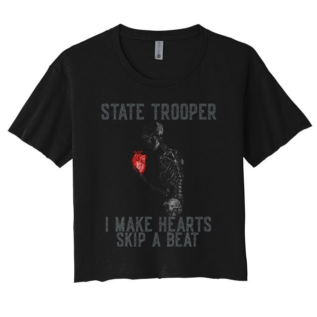 Funny State Police Saying Skeleton Design Hearts Skip A Women's Crop Top Tee