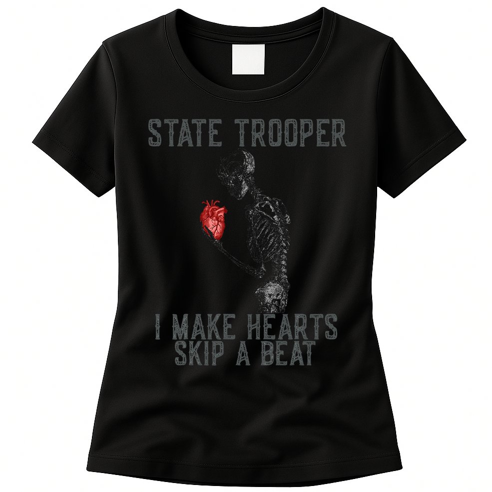Funny State Police Saying Skeleton Design Hearts Skip A Womens T-Shirt