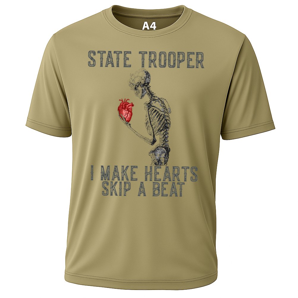 Funny State Police Saying Skeleton Design Hearts Skip A Cooling Performance Crew T-Shirt
