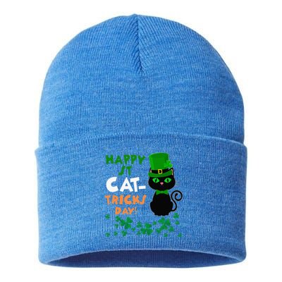 Funny St Pat's Paddy Happy St Cat Tricks Day Sustainable Knit Beanie