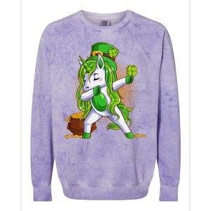 Funny St Patricks Dabbing Leprechaun Unicorn Colorblast Crewneck Sweatshirt