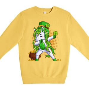 Funny St Patricks Dabbing Leprechaun Unicorn Premium Crewneck Sweatshirt