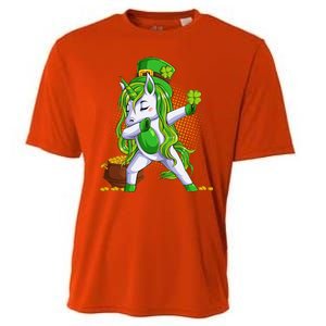 Funny St Patricks Dabbing Leprechaun Unicorn Cooling Performance Crew T-Shirt